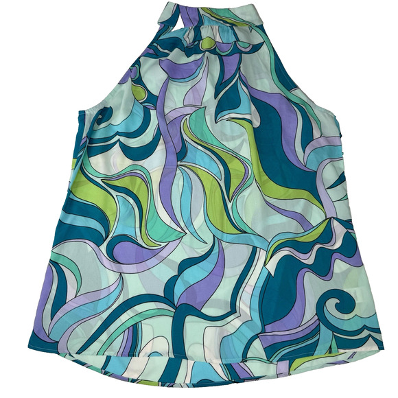 Floral & Ivy Groovy Blue Halter Top Shirt Women Size Small Sleeveless - Picture 1 of 5
